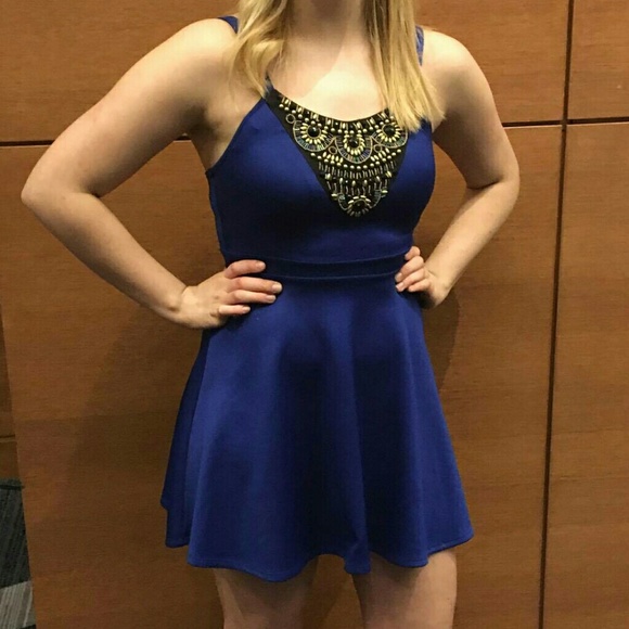 Royal blue dress w/ beading - Picture 1 of 4